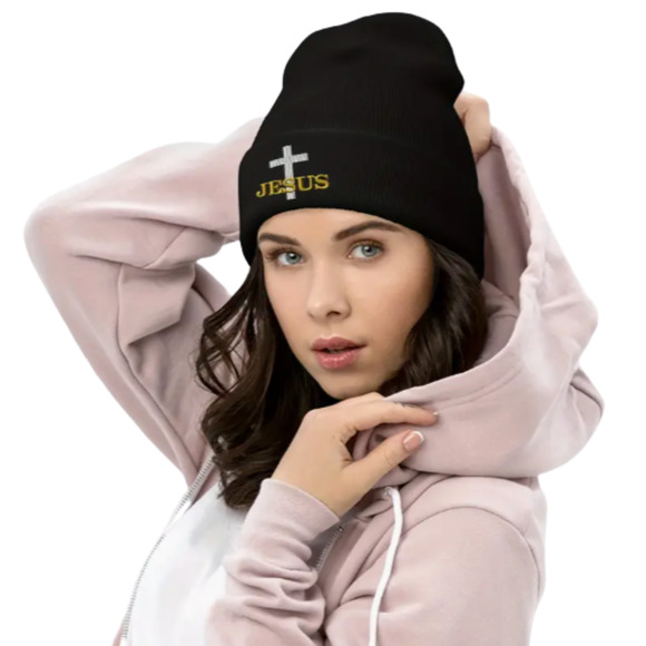 Embroidered Jesus Christian Acrylic Beanie, Unisex - Picture 2 of 13